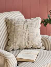 Laura Ashley Velvet Scalloped Cushion Light Grey