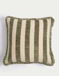 M&S Chenille Striped Fringed Cushion Green Mix