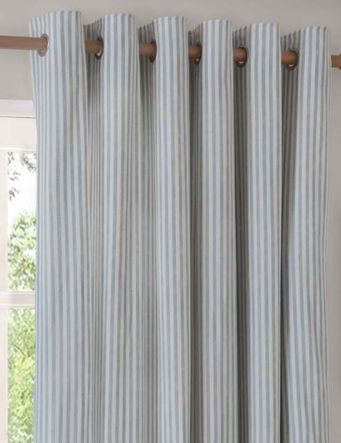 YARD Hebden Pure Cotton Striped Eyelet Curtains Blue Mix