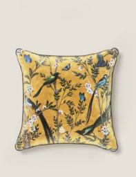 M&S Collection Velvet Spring Bird Cushion - Ochre, Navy Mix,Ochre