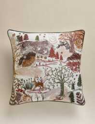 M&S Pure Cotton Woodland Cushion Multi