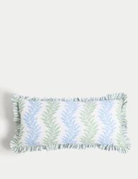 M&S Cotton with Linen Leaf & Striped Bolster Cushion - Green Mix, Green Mix