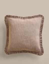 M&S Pure Cotton Textured Fringe Cushion Putty