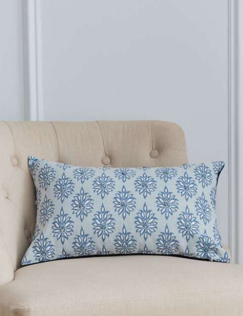 Laura Ashley Pure Cotton Gower Floral Cushion Light Blue
