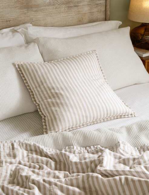 YARD Hebden Striped Cotton Cushion Natural Mix