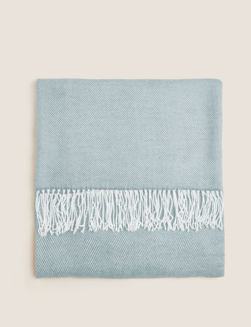 M&S Herringbone Throw Light Blue