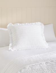 M&S Pure Cotton Textured Ruffle Trim Cushion White