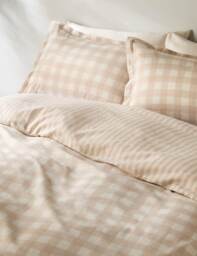 M&S Pure Cotton Gingham Bedding Set Natural Mix
