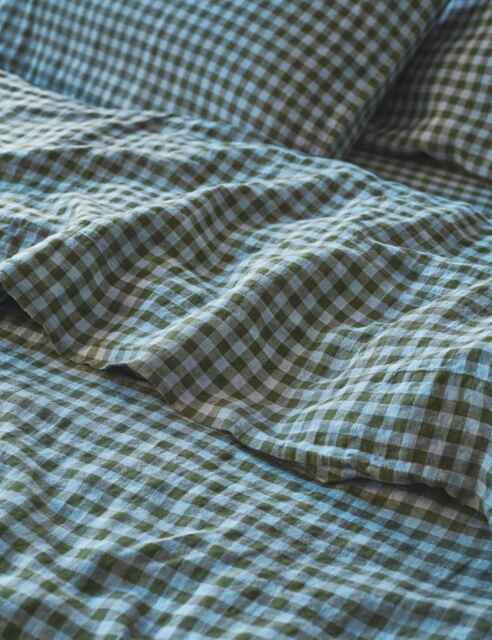 Piglet In Bed Pure Linen Gingham Flat Sheet Multi