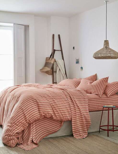 Piglet In Bed Pure Linen Pembroke Stripe Duvet Cover Orange Mix