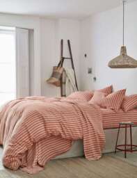 Piglet In Bed Pure Linen Pembroke Stripe Duvet Cover Orange Mix