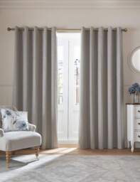 Laura Ashley Barley Embossed Eyelet Curtains Grey