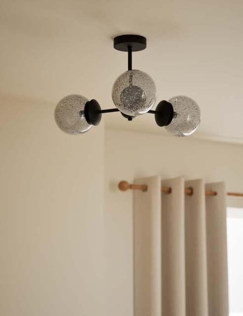 M&S Sputnik Bubble Glass 3 Arm Flush Ceiling Light Black