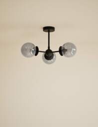 M&S Sputnik Bubble Glass 3 Arm Flush Ceiling Light Black