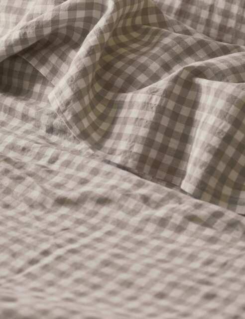 Piglet In Bed Pure Linen Gingham Flat Sheet Oatmeal Mix
