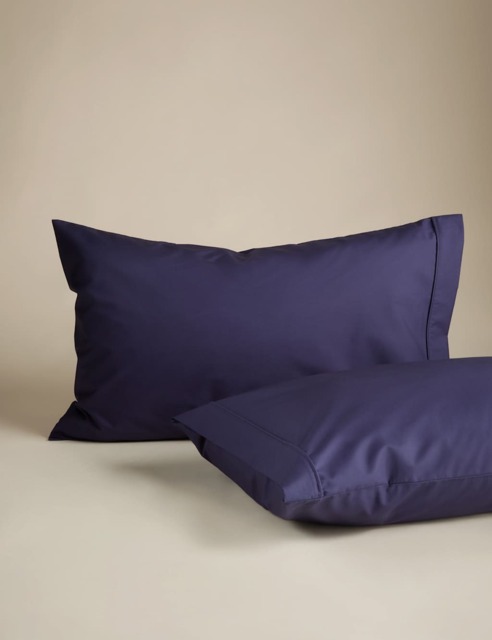 M&S 2 Pack Egyptian Cotton 230 Thread Count King Size Pillowcases Midnight Navy