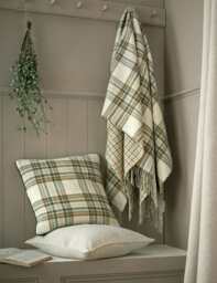 Laura Ashley Padbury Check Reversible Tassled Throw Green Mix