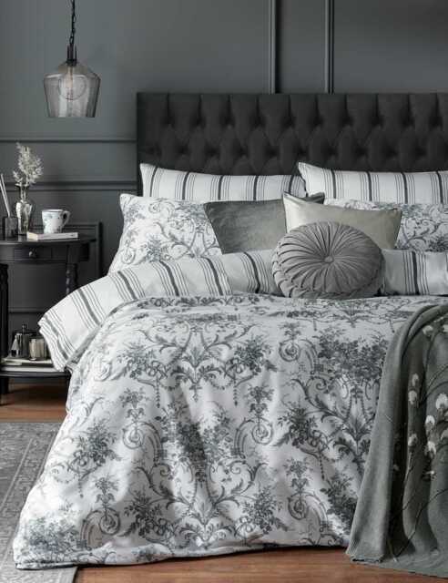 Laura Ashley 2 Pack Pure Cotton Tuileries Pillowcases Charcoal Mix