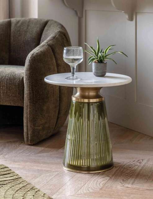 Gallery Direct Seville Marble and Glass Side Table Dark Green