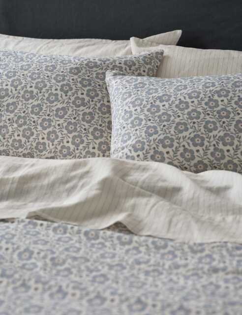 Piglet In Bed 2 Pack Linen Rich Folk Floral Pillowcases Blue Mix