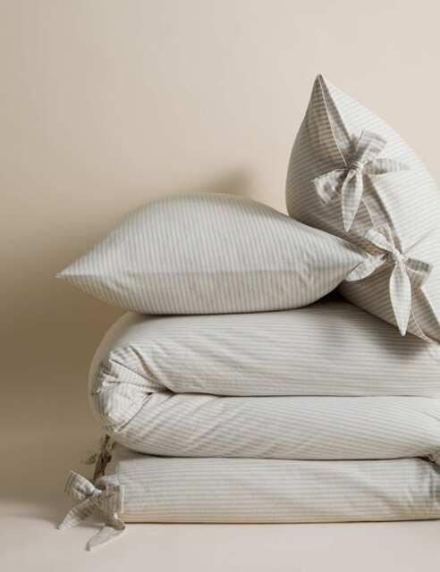 M&S Pure Cotton Striped Tie Bedding Set Grey Mix