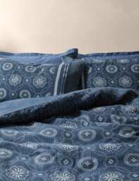 M&S X Fired Earth Pure Cotton Kouya Jacquard Bedding Set Carbon Blue