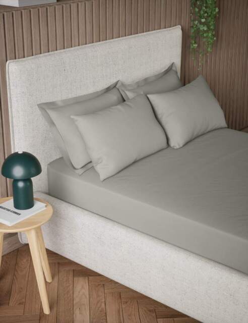 M&S Pure Cotton 300 Thread Count Extra Deep Fitted Sheet Light Grey