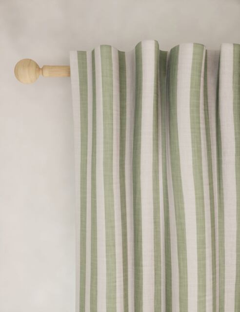 M&S Pure Cotton Striped Multiway Curtains Green Mix