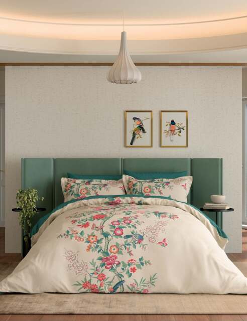 V&A 2 Pack Pure Cotton Chinese Magpie Pillowcases Teal