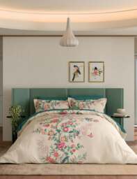 V&A 2 Pack Pure Cotton Chinese Magpie Pillowcases Teal