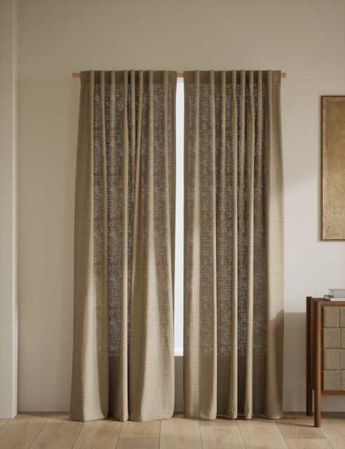 M&S Pure Cotton Gingham Semi-Sheer Multiway Curtains Neutral
