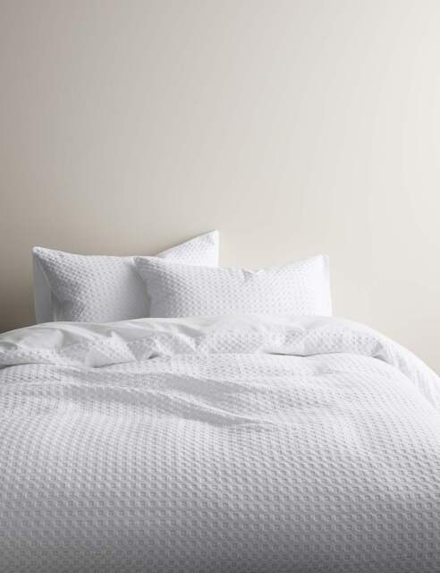 M&S Pure Cotton Waffle Bedding Set White