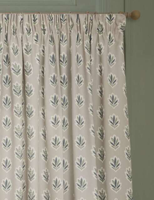 Sanderson Sessile Leaf Pencil Pleat Curtains Natural Mix