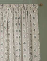 Sanderson Sessile Leaf Pencil Pleat Curtains Natural Mix
