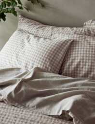 Piglet In Bed 2 Pack Pure Linen Gingham Pillowcases Oatmeal Mix
