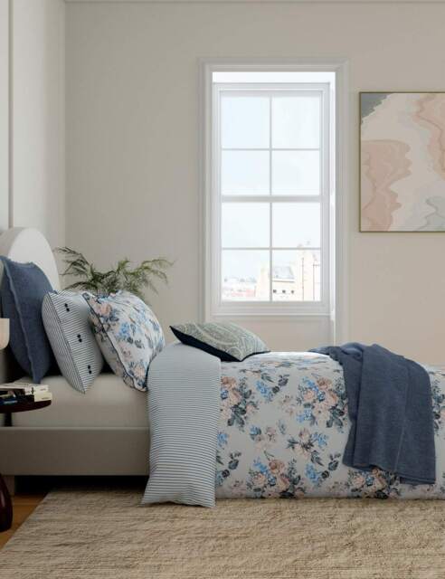 Bedeck of Belfast Pure Cotton Floral Bedding Set Blue Mix