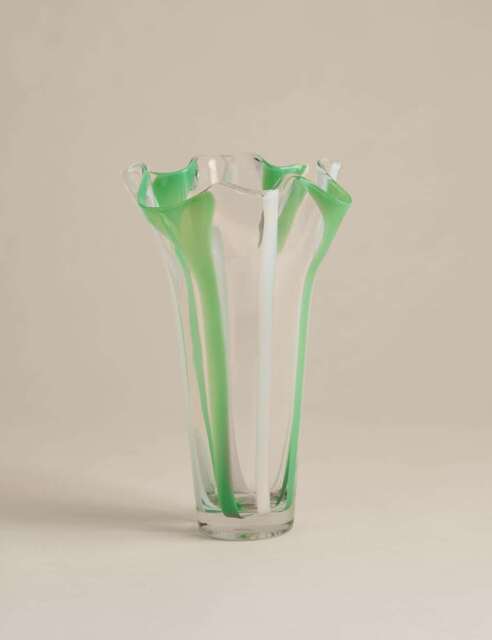 M&S Striped Handkerchief Glass Vase Sage