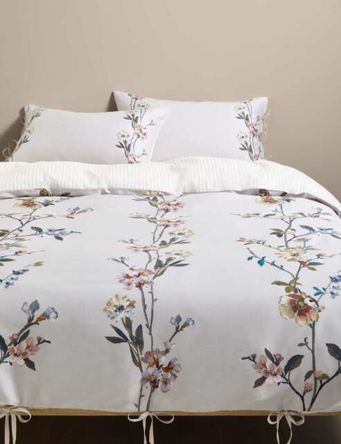 M&S Pure Cotton Trailing Blooms Bedding Set Light Grey Mix