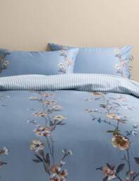 M&S Pure Cotton Trailing Blooms Bedding Set Blue Mix
