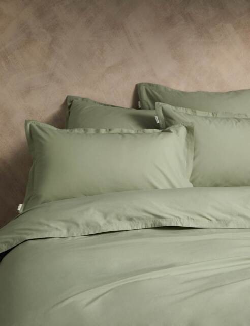M&S X Fired Earth Washed Cotton Duvet Cover Weald Green