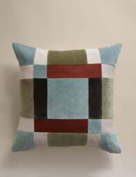 M&S Velvet Patchwork Cushion Green Mix