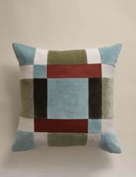 M&S Velvet Patchwork Cushion Green Mix