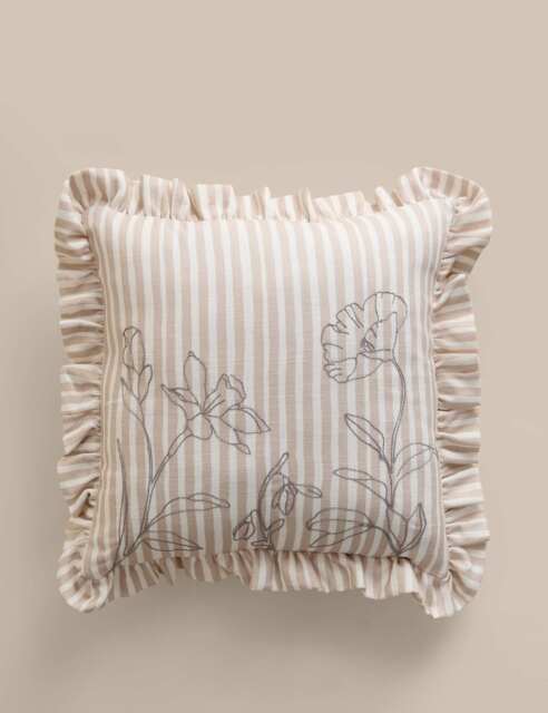 M&S Pure Cotton Floral Embroidered Cushion Natural Mix