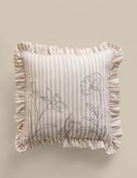 M&S Pure Cotton Floral Embroidered Cushion Natural Mix