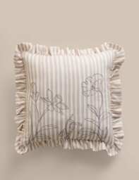 M&S Pure Cotton Floral Embroidered Cushion Natural Mix