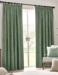 YARD Chenille Velvet Pencil Pleat Curtains Light Green
