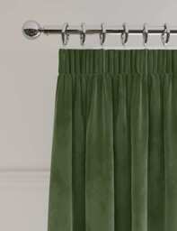 M&S Velvet Pencil Pleat Curtains Green