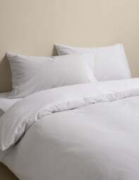 M&S Pure Cotton Striped Seersucker Bedding Set Light Grey Mix