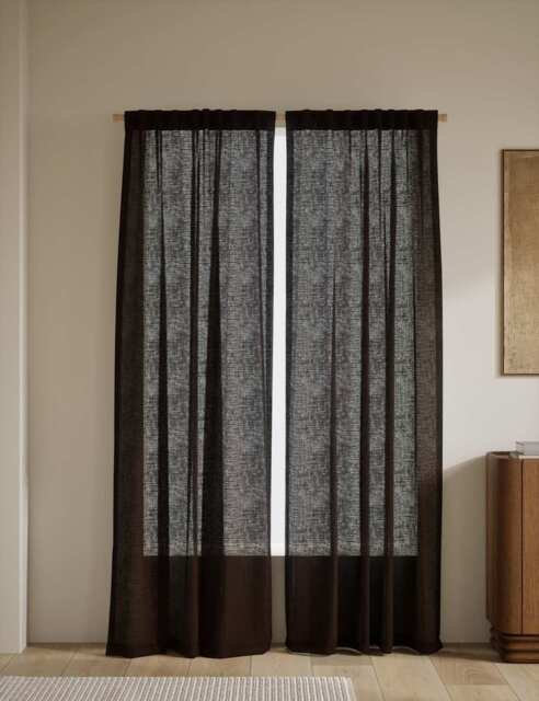 M&S Cotton Linen Blend Sheer Multiway Curtains Chocolate