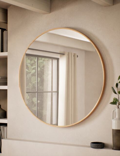 M&S Large Round Pine Wall Mirror Natural
